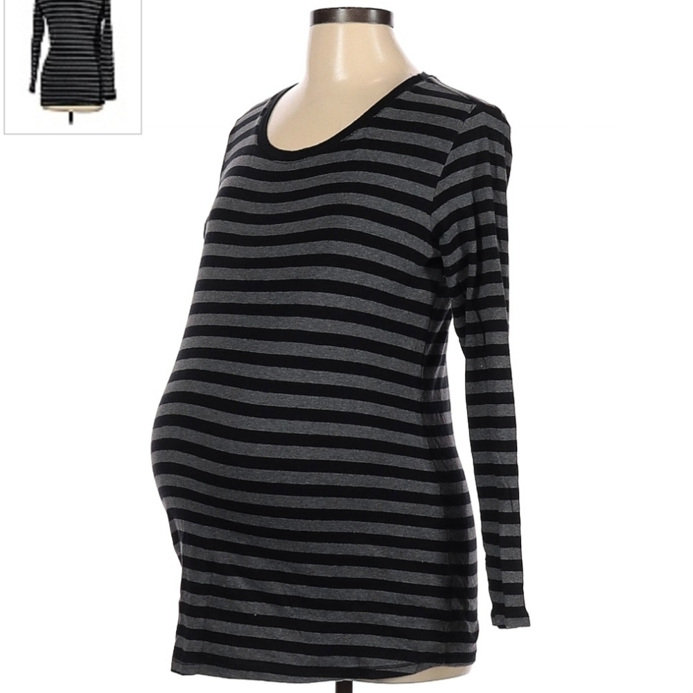 Motherhood Maternity Black Grey Striped Long Sleeve Tunic Women's Large L EUC